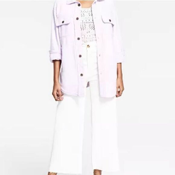 ✨BLACK TAPE Fuzzy Elbow Patch Shacket Shirt Sz Medium Jacket Soft Lilac✨ - Picture 3 of 11